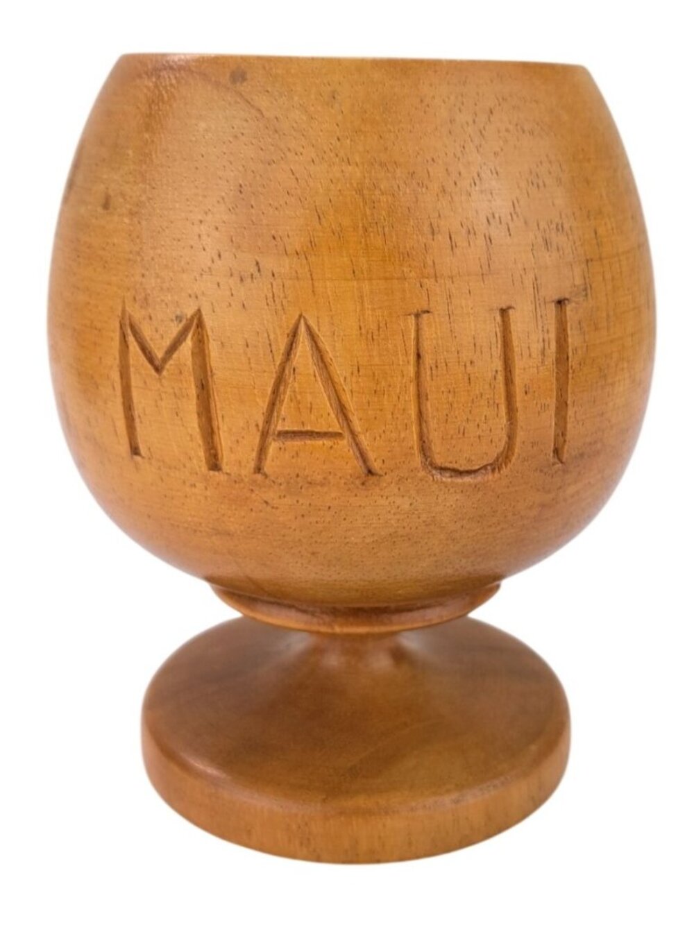 Vintage Monkey Pod Carved Wooden Pedestal Bowl Goblet Cup Maui Souvenir Hawaii